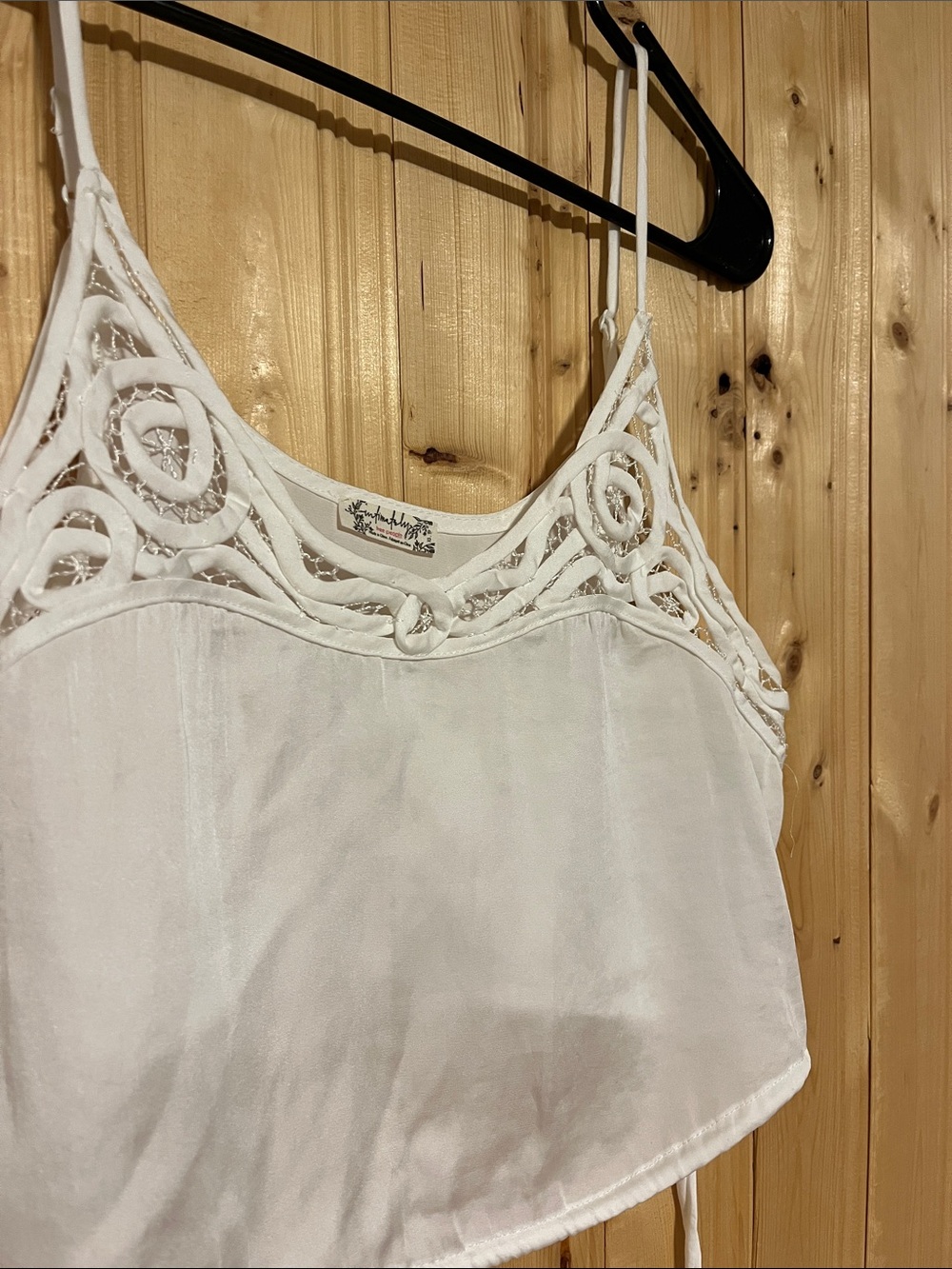 Free People White Lace-Detail Cropped Cami